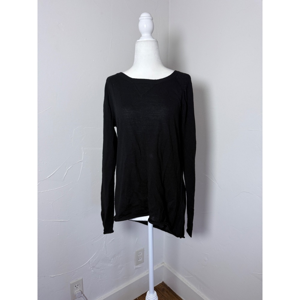 Tahari L Black 100% Extrafine Merino Wool Boat Neck Tunic Sweater